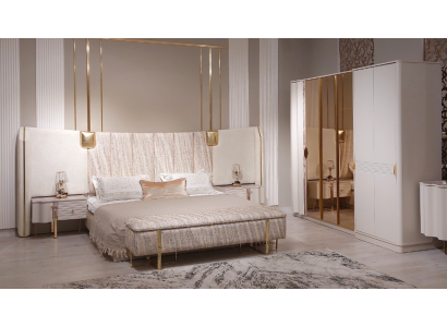 Schlafzimmer Set 4tlg Komplettes Bett 2xNachttische Kleiderschrank Luxus Möbel