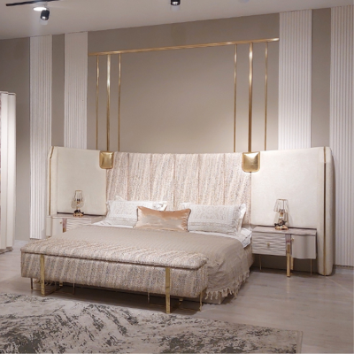 Schlafzimmer Set 4tlg Komplettes Bett 2xNachttische Kleiderschrank Luxus Möbel