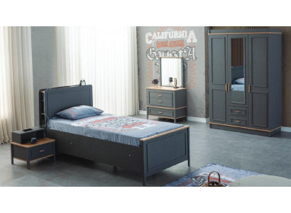 Kindermöbel Garnitur Kinderzimmer Bett Kinderbett Grau Holz Set 5tlg
