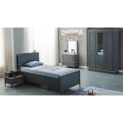 Kindermöbel Garnitur Kinderzimmer Bett Kinderbett Grau Holz Set 5tlg