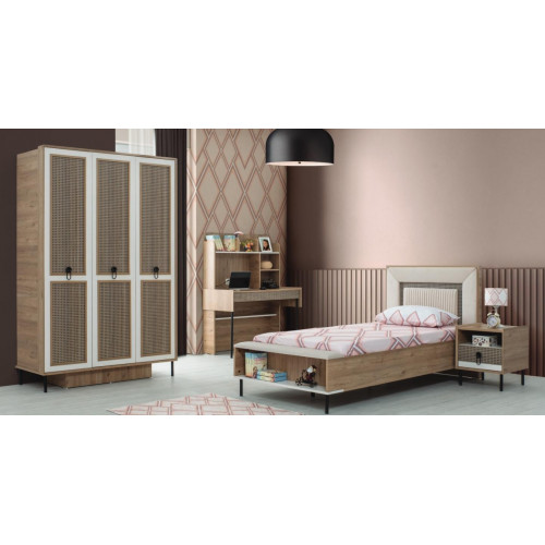 Kindermöbel Garnitur Kinderzimmer Bett Kinderbett Braun Holz Set 4tlg