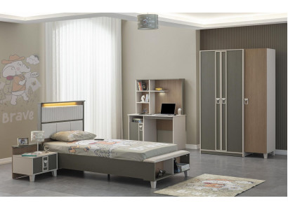 Kindermöbel Garnitur Kinderzimmer Bett Kinderbett Grau Holz Set 4tlg