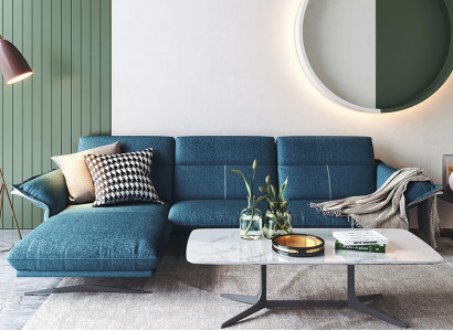 Stoff L-Form Couch Wohnlandschaft Ecksofa Garnitur Modern Design Blaues Sofa Neu