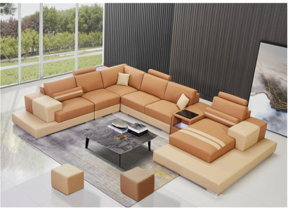 Leder Modern  Couch Wohnlandschaft Ledersofa Sofagarnitur Sofa U-Form