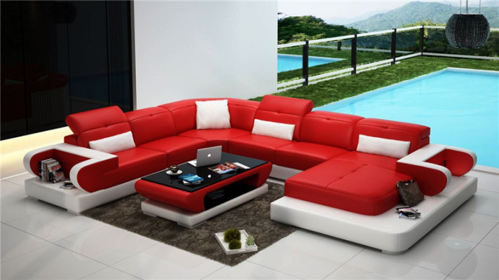 Ledersofa U Form Sofa Wohnlandschaft Beleuchtete Ecksofa Couch Garnitur Polster