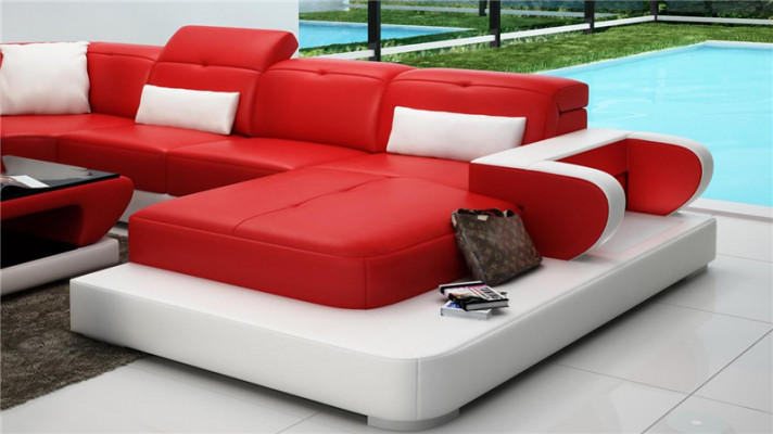 Ledersofa U Form Sofa Wohnlandschaft Beleuchtete Ecksofa Couch Garnitur Polster