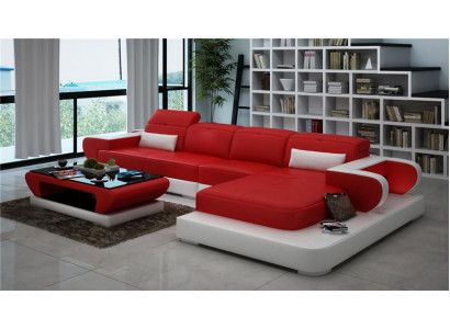Ecksofa Sofagarnitur Leder Sofa Ecke Polster Hocker Set Rote Designer Couch Neu