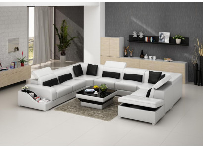 Ecksofa Leder Sofa Polster Eck Sitz Wohnlandschaft Garnitur UForm Familien Couch