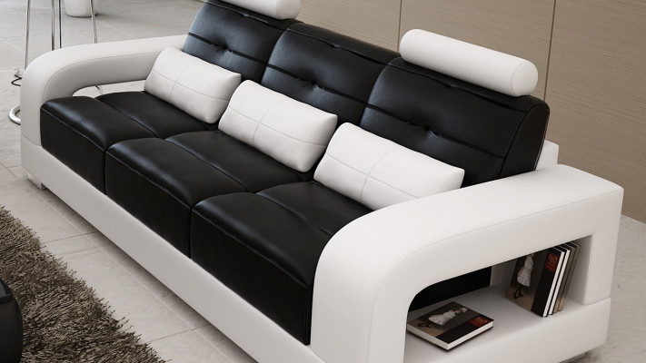 Ledersofa Couchgarnituren Sitz Polster Sofa Chouch Garnitur 3+2+1 Leder Stoff