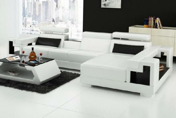 Luxuriöse Leder Sofa Eckcouch Polster Eckgarnitur + Couchtisch 2tlg. Set Couch