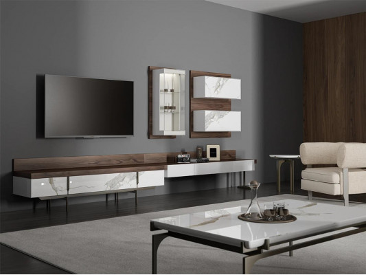 Wohnwand tv Ständer Sideboard Wandschrank Modern Wohnzimmer Hänge Vitrine Holz