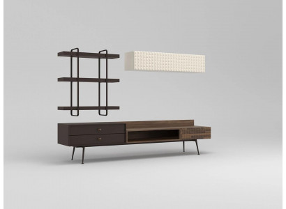 Braun Komplett Wohnzimmermöbel Wandschrank Wohnwand TV-Ständer Wandregale