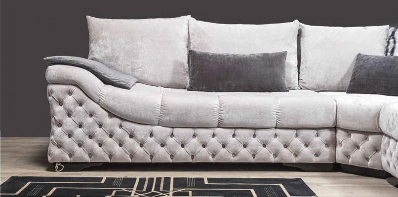 Ecksofa Beige Design Couch Holz mit Textil Wohnzimmer L Form Sofas Neu