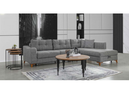 Graues L-Form Ecksofa Designer Wohnzimmer Sofas Luxus Couchen Holzmöbel