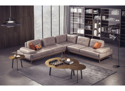 Beiges Wohnzimmer L-Form Sofa Designer Luxus Ecksofa Moderne Couch Neu
