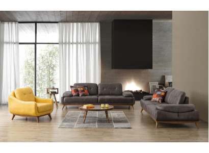 Stilvolle Wohnzimmer Designer Garnitur Dreisitzer Moderner Sessel 2tlg