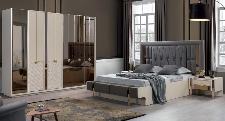 Design Komplett Möbel Moderne Schlafzimmer Bett 2x Nachttische Kleiderschrank