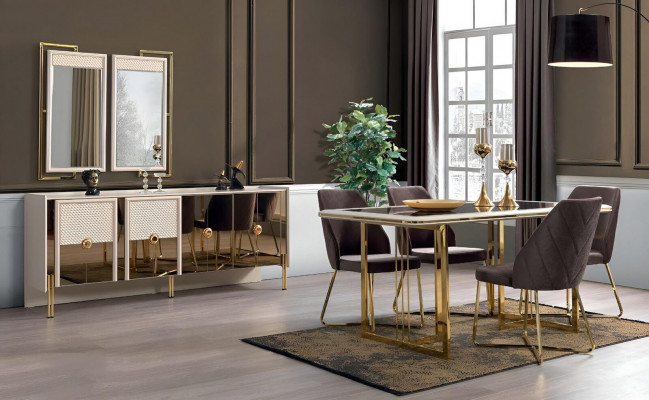 Luxus Komplett Set Esszimmer Design Esstisch Sideboard mit Spiegel