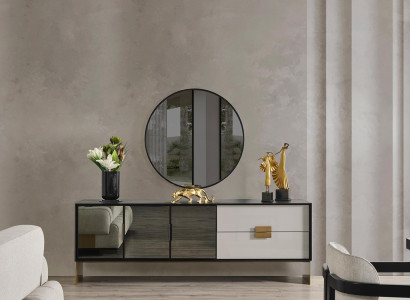 Schwarzes Wohnzimmer Set Designer Sideboard Luxus Spiegel 2tlg Set Neu