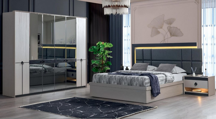Design Schlafzimmer Modern Luxus Komplett Bett Kleiderschrank Neu 2x Nachttische