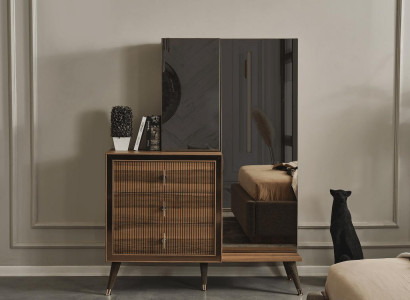 Braune Schlafzimmer Möbel Kommode mit Spiegel Luxus Holz Set 3-türig