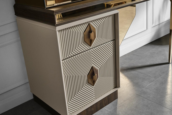 Weiß-Brauner Schminktisch Designer Spiegel Schlafzimmer Möbel 2tlg Set