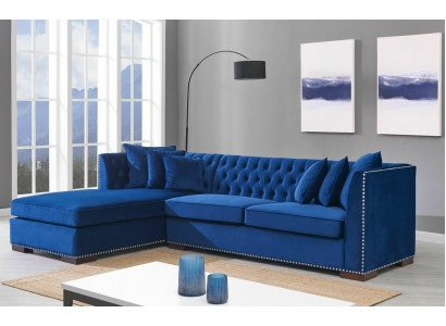 Chesterfield Blaue Designer Couch Eck Sofa Couch Garnitur Textil Stoff Sofas 