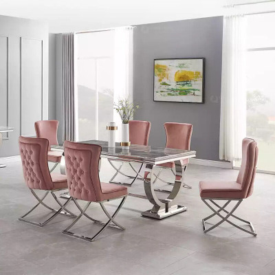 Luxus Esstisch Säulentisch Esstische Esszimmer Tisch Silber 200x100