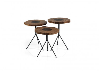 Luxus Beistelltisch 3x Set Braun Wohnzimmer Rund Tische Moderner Tisch