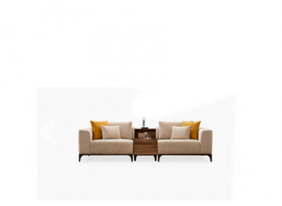 Luxus Wohnzimmer Sofa Modernen Design Holz mit Textilien Zweisitzer