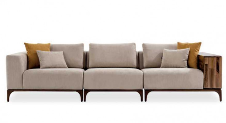 Luxus Wohnzimmer Sofa Modernen Design Holz mit Textilien Dreisitzer