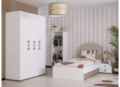 Jugendbett Garnitur Kinderzimmer Nachttisch Bett Holz Weiß Set 4tlg