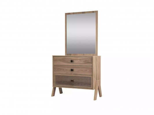 Komplette Kommode mit Spiegel Holz Braun 2tlg Kinderzimmer Schrank