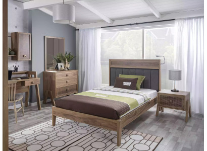 Kinderzimmer Komplete Bettrahmen Kindermöbel Bett Holz Brau Set 4tlg