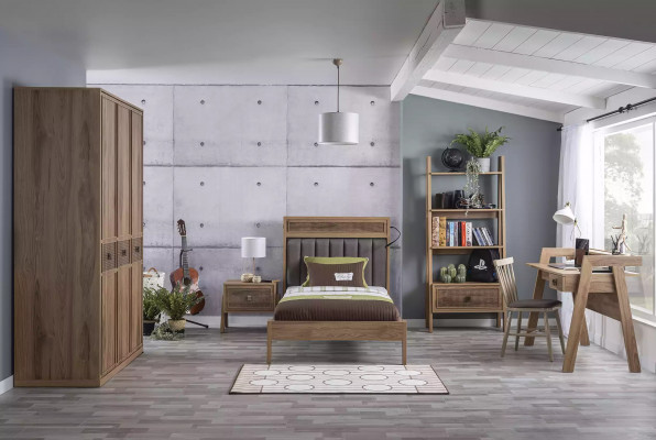 Jugendbett Schlafzimmermöbel Holzbett Komplette Bett Braun Set 5tlg