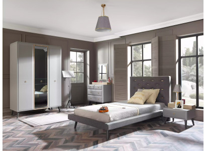 Kindermöbel Bett Komplete Jugendbett Kinderzimmer Holz Grau Set 4tlg
