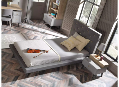 Garnitur Jugendbett Nachttisch Kinderzimmer Bett Holz Grau 120 cm 2tlg