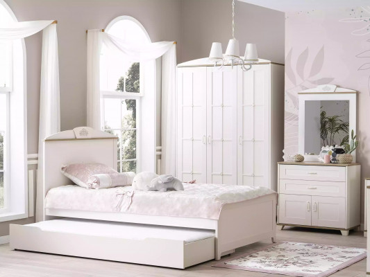 Funktionsbett Ausziehbares Kinderbett Bett Weiß Set 5tlg Holzbett