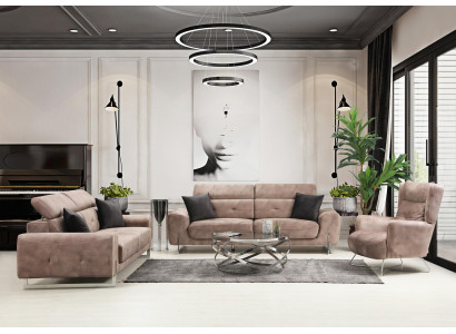 Sofagarnitur Set Dreisitzer Sofas Wohnzimmer Sessel Modern Design Textil