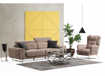 Set 2 tlg Wohnzimmer Sofagarnitur  Dreisitzer Sofa Couch Modern Sessel Textil