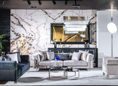 Sofagarnitur 3+3+1 Anrichte Spiegel Couchtisch Sitzer Garnitur Design