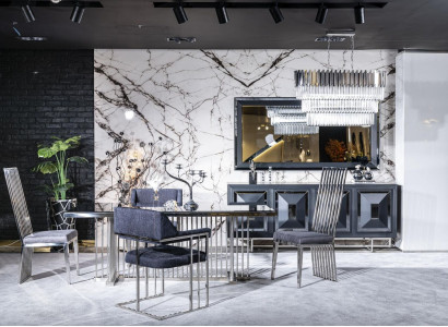 Esszimmer Komplett Esstisch 4 Stühle Anrichte mit Spiegel Set 7tlg Esstisch Neu