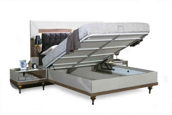 Luxus Bett mit Glas Elementen Doppel Betten Bettgestell Möbel 180x200
