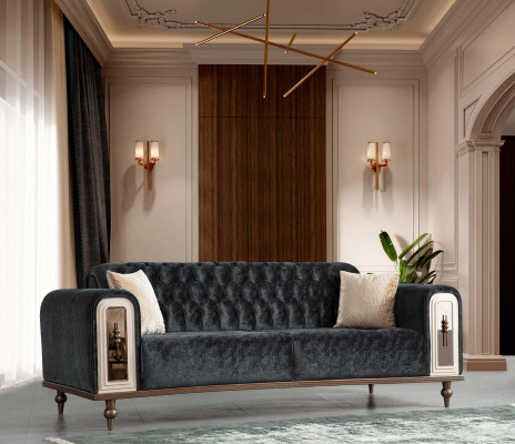 Luxus Dreisitzer Sofa 3 Sitzer Stoff Sofas Design Beige Textil Schwarz