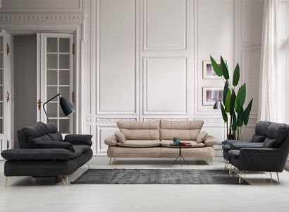 Sofagarnitur 3+3+1+1 Sitzer Garnitur Schwarz Sofa Sessel Sofas Set 4tlg