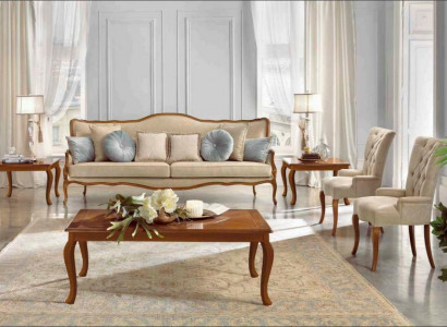 Sofagarnitur 6tlg. Klassische Möbel Sofa Sessel Beistell Tisch Couchtisch Holz