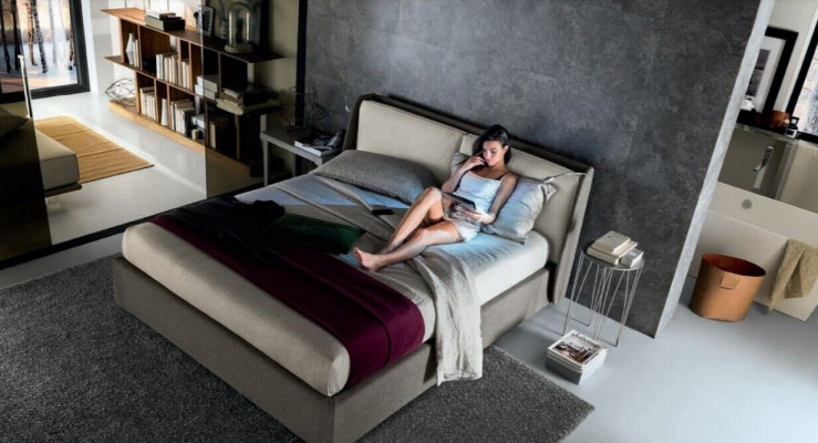 Bett Textil Polster Schlafzimmer 180x200 Design Doppelbett Lederbett Betten Neu