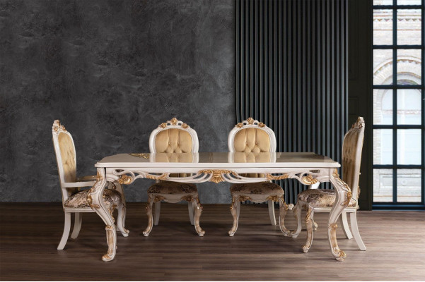 Beige Klassische Esszimmermöbel Designer Esstisch mit Chesterfield Poslterstühlen