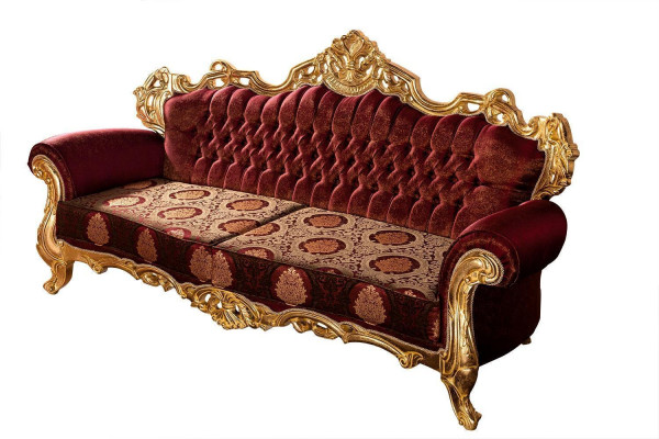Luxus Dreisitzer Couch Polster Möbel Samt Barock Rot 3 Sitz Sofa Neu
