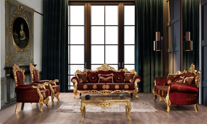 Luxus Dreisitzer Couch Polster Möbel Samt Barock Rot 3 Sitz Sofa Neu